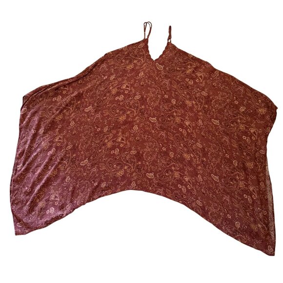 Vici Boho Harem Jumpsuit Rust Red Paisley Print Scallop Trim Size Small - Picture 8 of 8